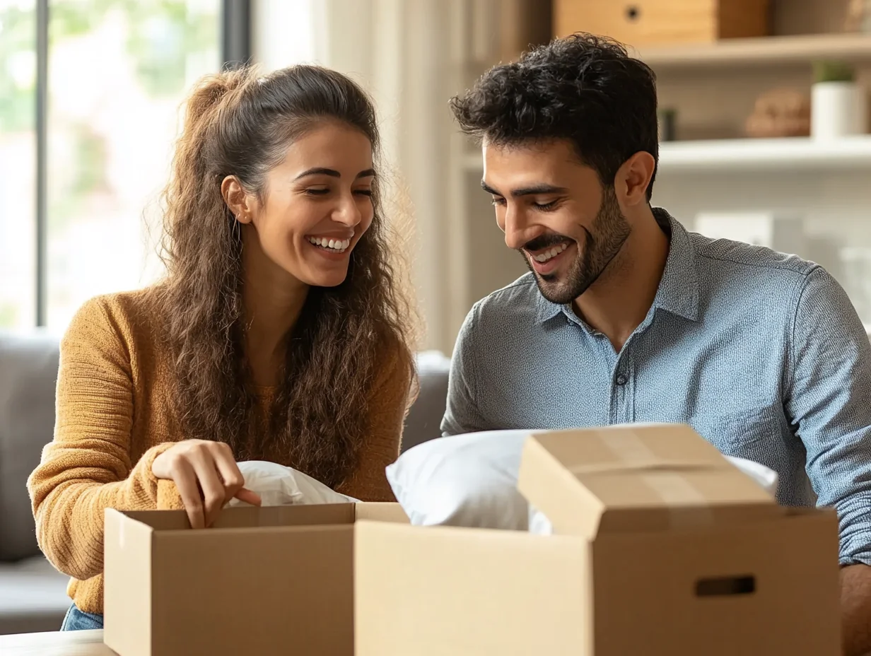 Couple unboxing home essentials from Zebit